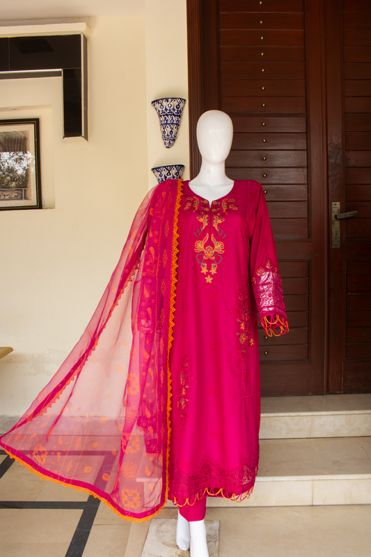 Schiffly Embroidered Luxury - 3 Pcs Unstitched (24SS08)